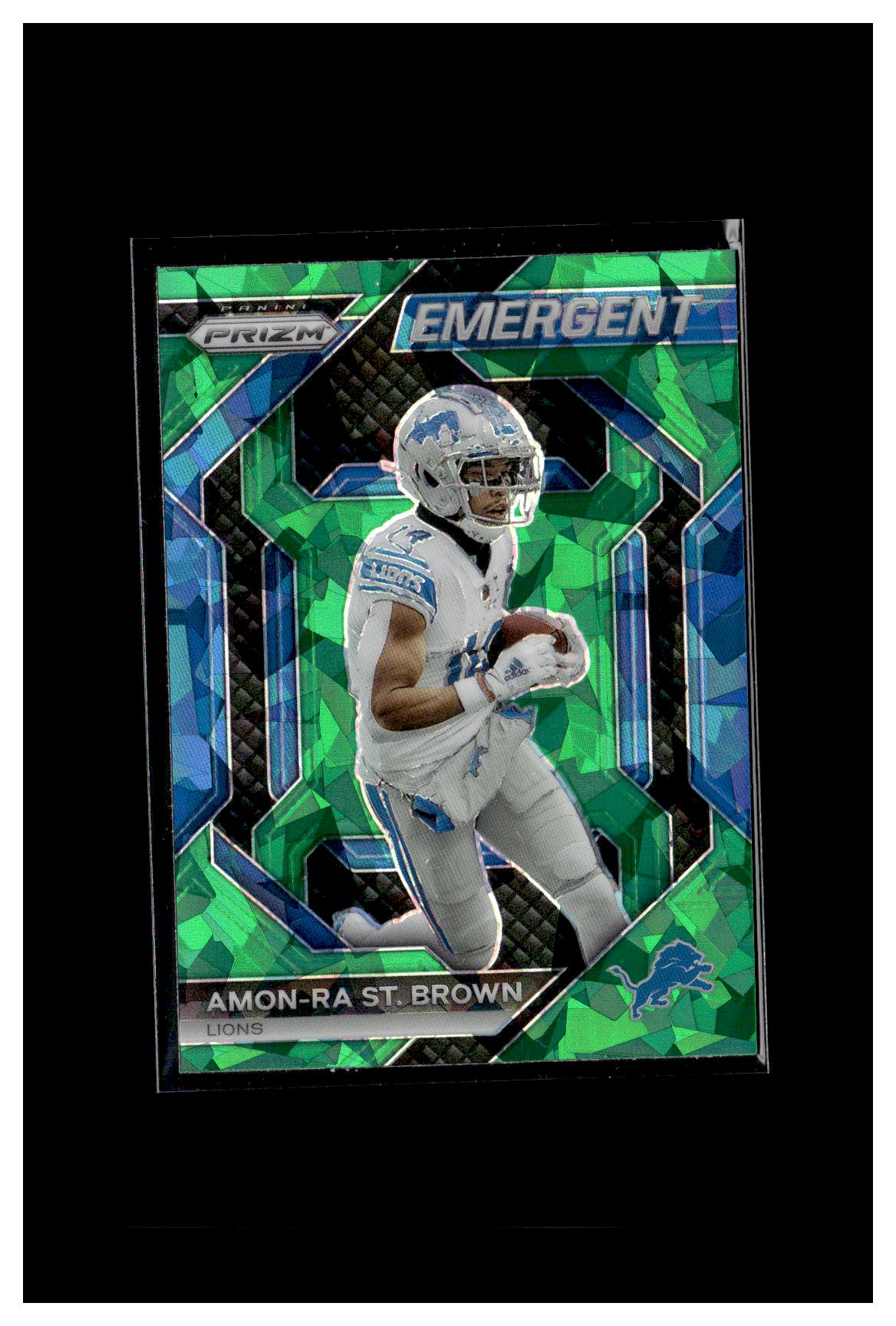 2023 Panini Prizm #H-8 Amon-Ra St. Brown Emergent Prizms Green Wave