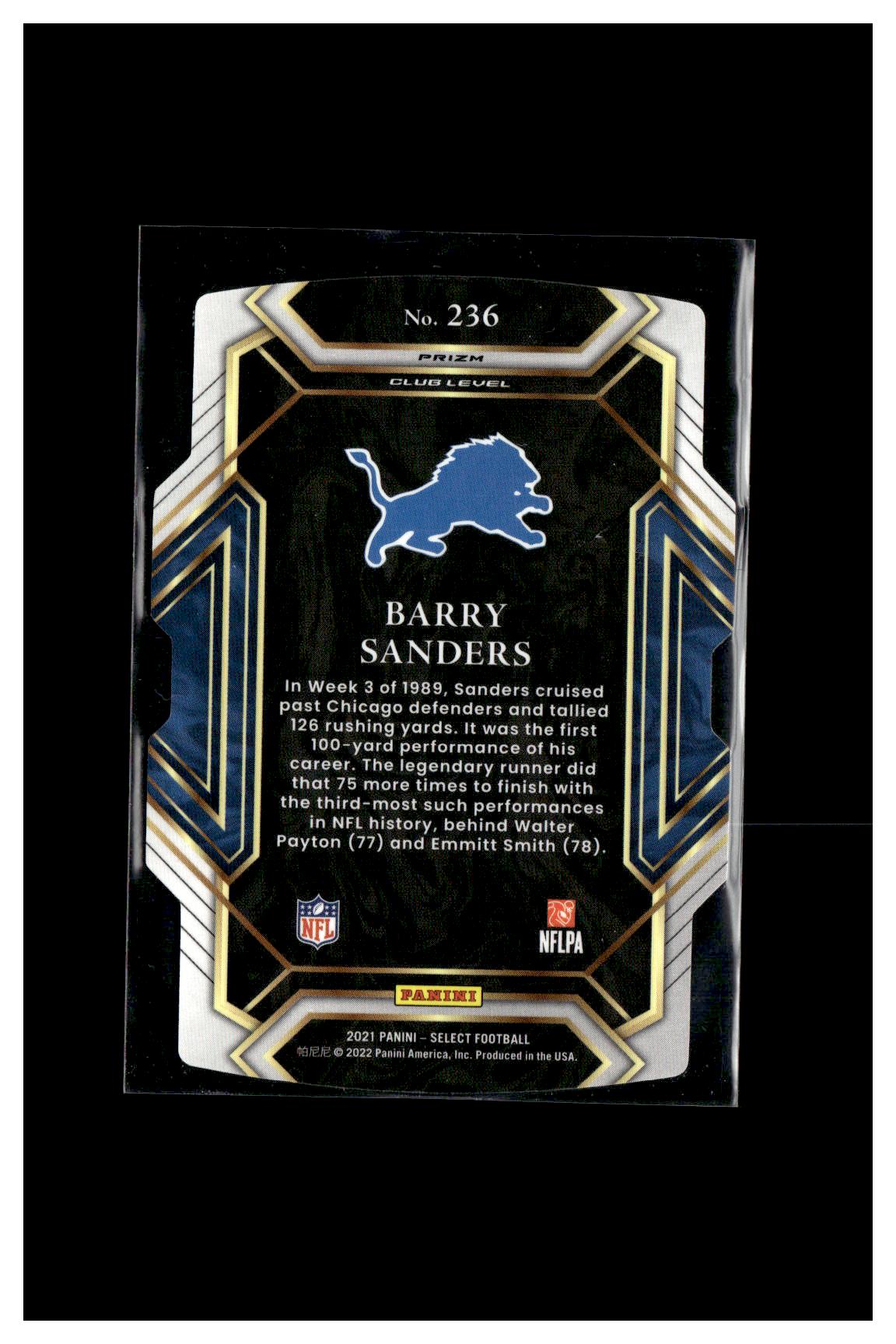 2021 Panini Select #236 Barry Sanders Red and Blue Prizm Die Cut