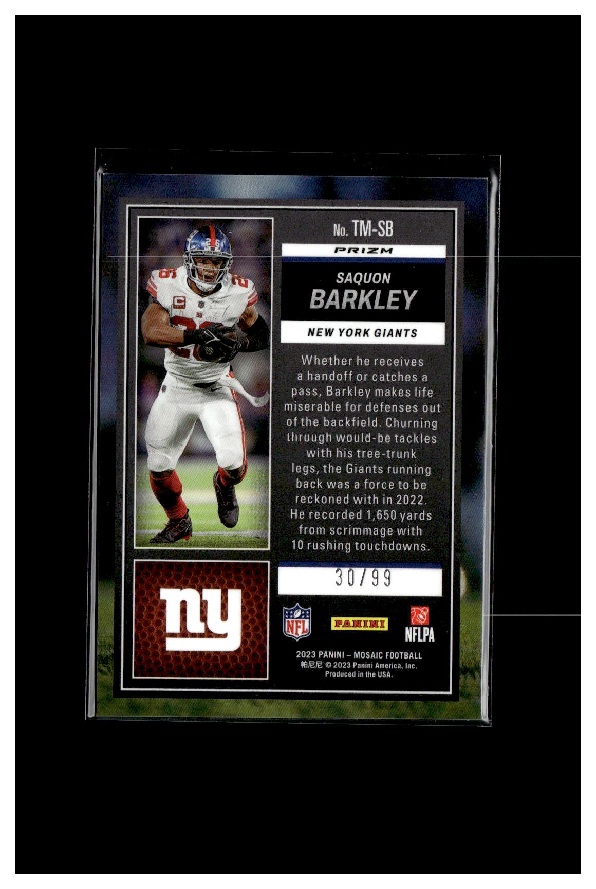 2023 Panini Mosaic Saquon Barkley Touchdown Masters Mosaic Blue Reactive #/99