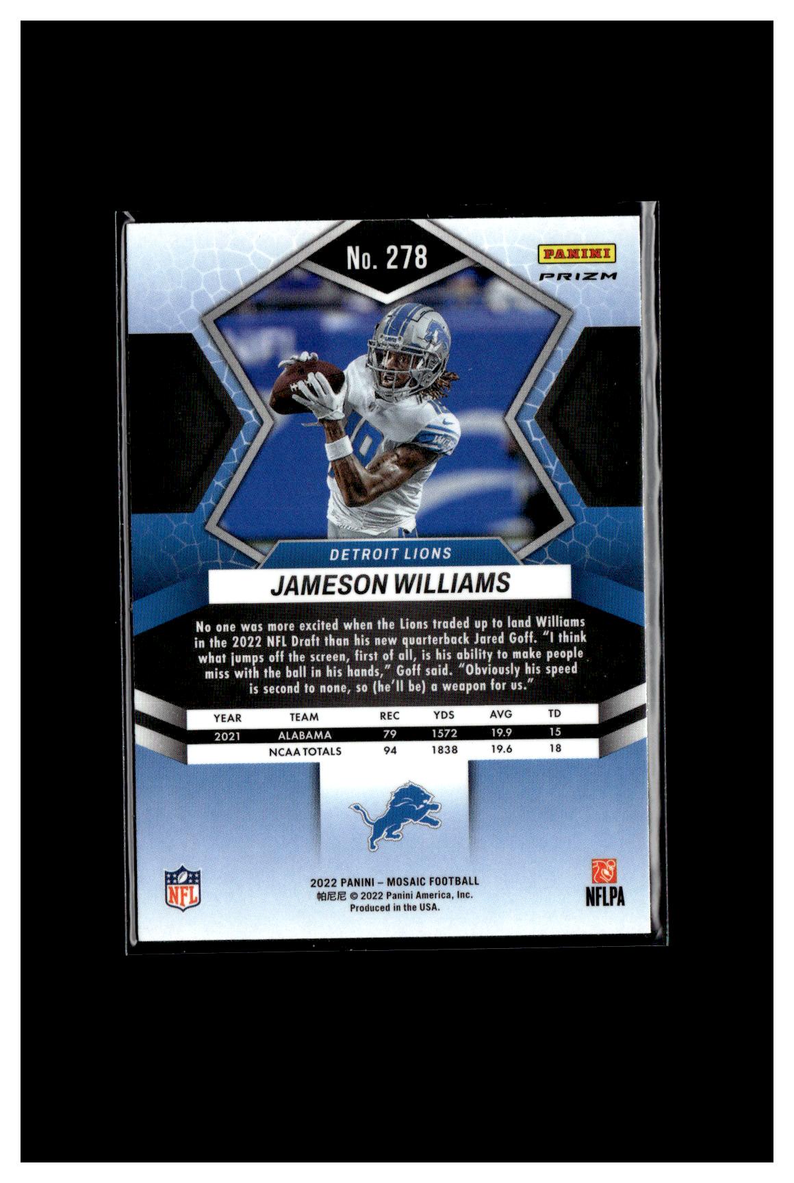 2022 Panini Mosaic #278 Jameson Williams Mosaic Green