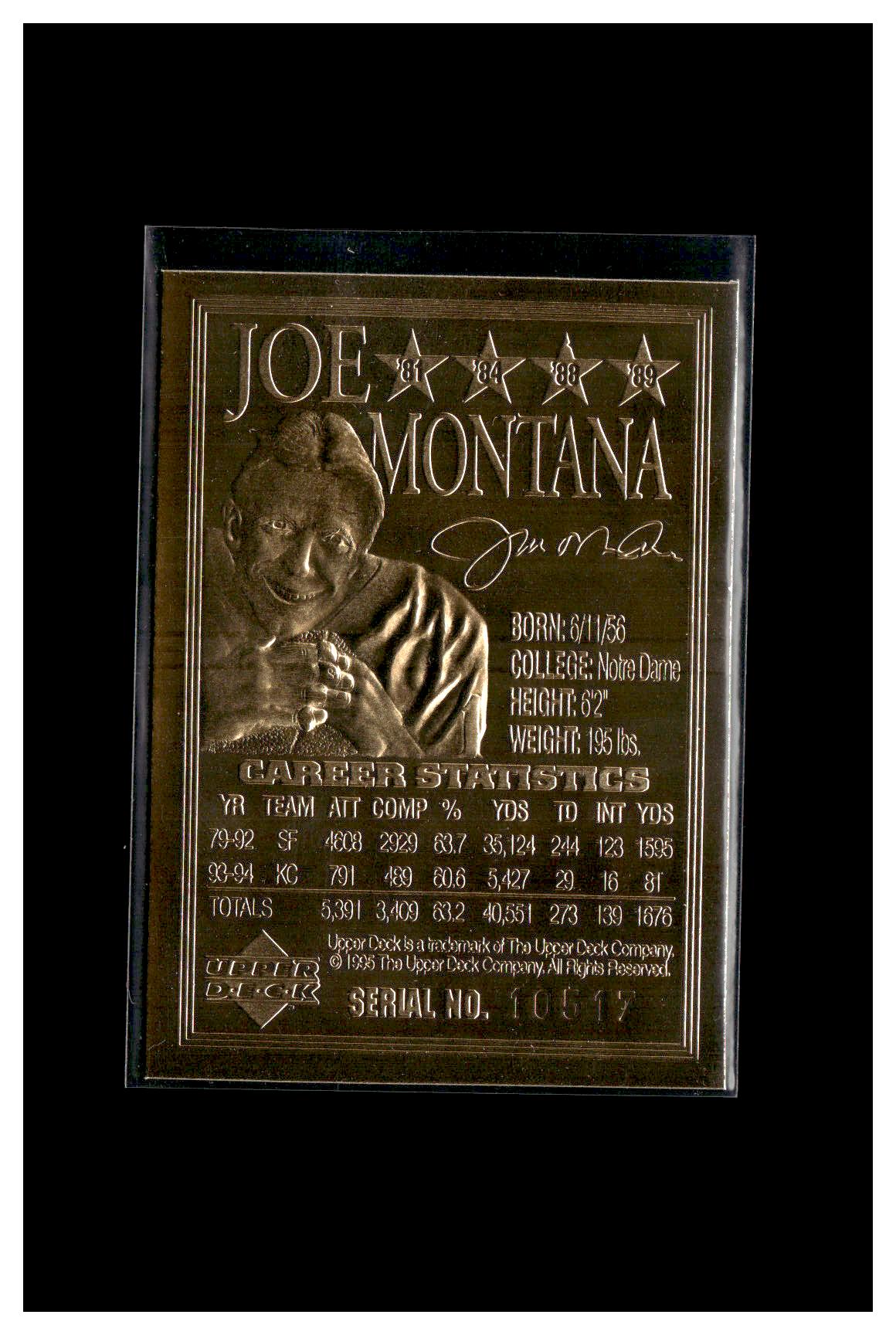 1995 Upper Deck Joe Montana Box Set #3 The Making of a Hero