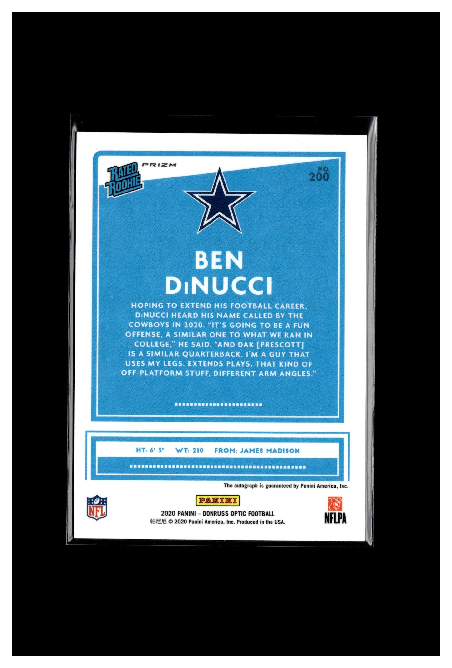 2020 Donruss Optic #200 Ben DiNucci Bronze