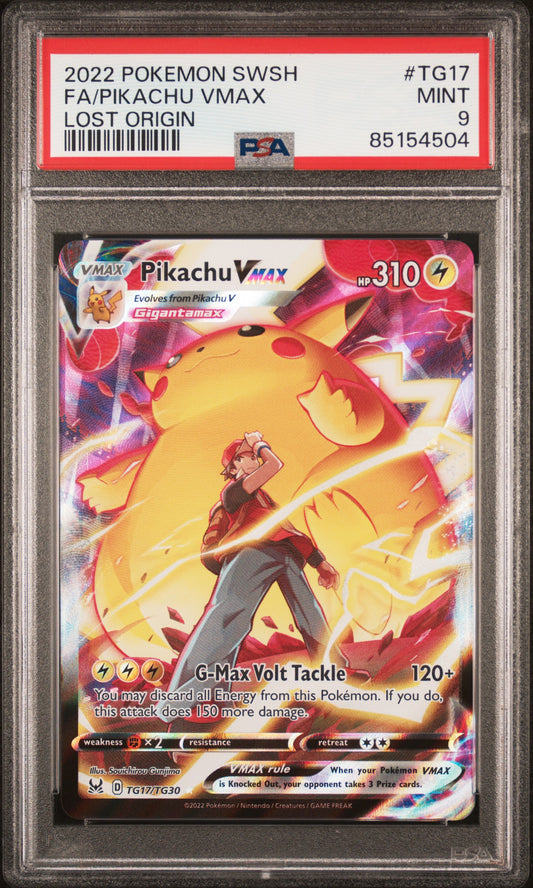 2022 Pokemon Sword & Shield Lost Origin #TG17 Fa/Pikachu Vmax Lost Origin PSA 9