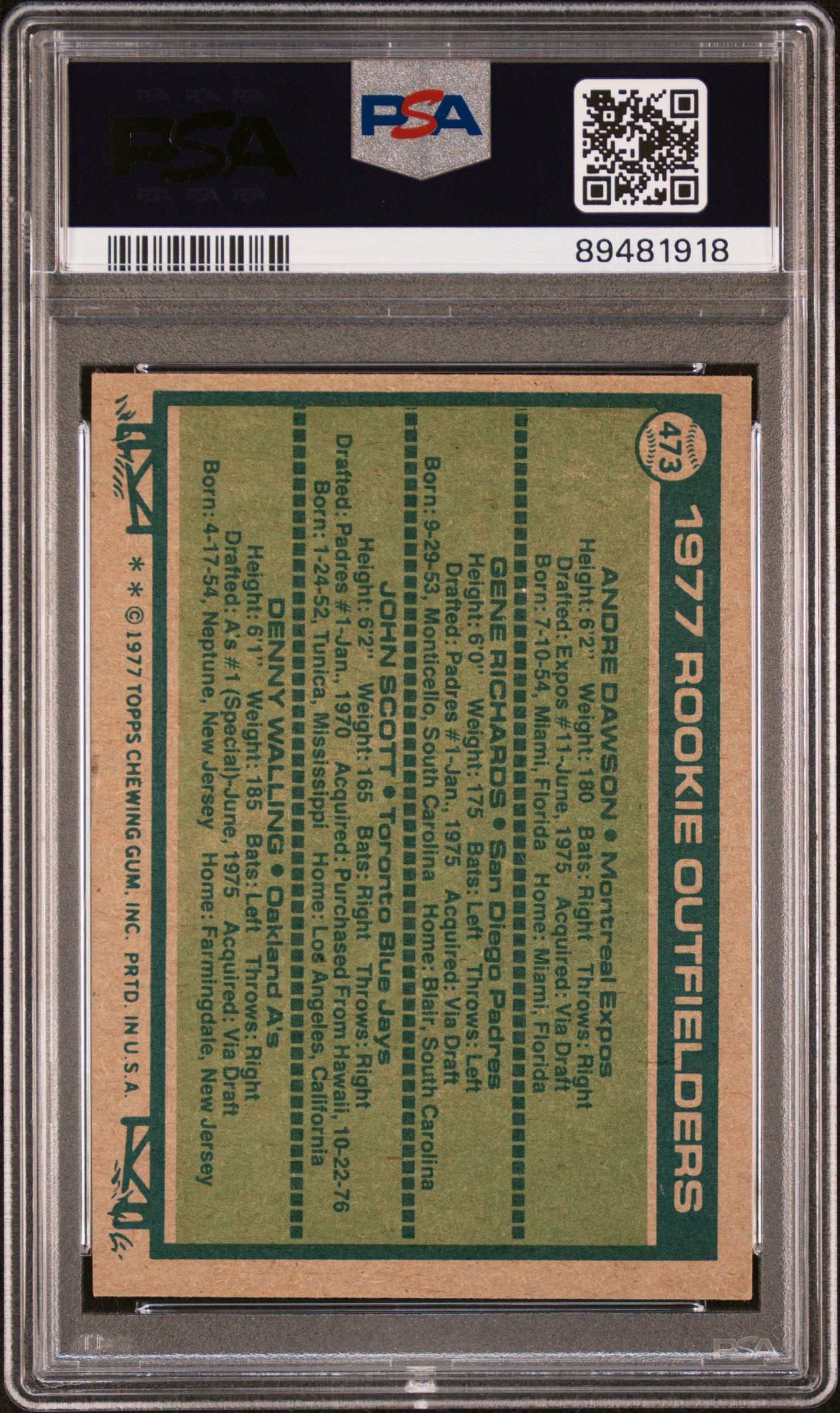 1977 Topps #473 Rookie Outfielders PSA 6