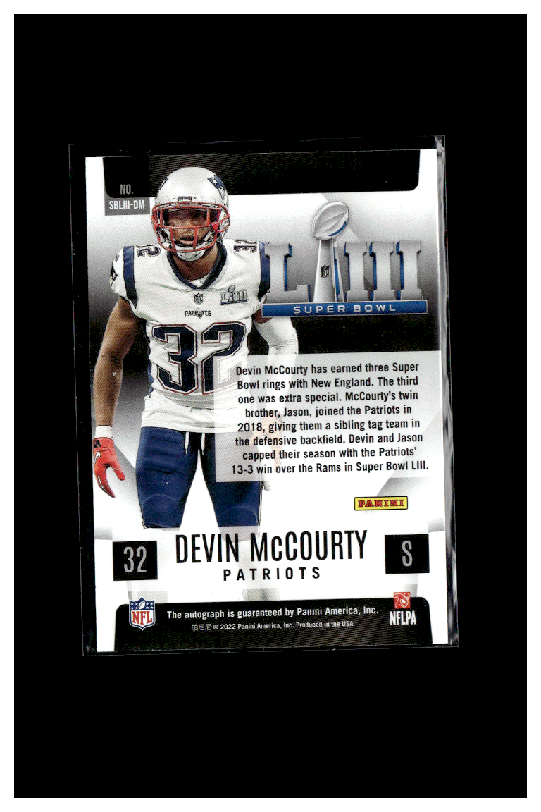 Devin McCourty Superbowl Auto on card