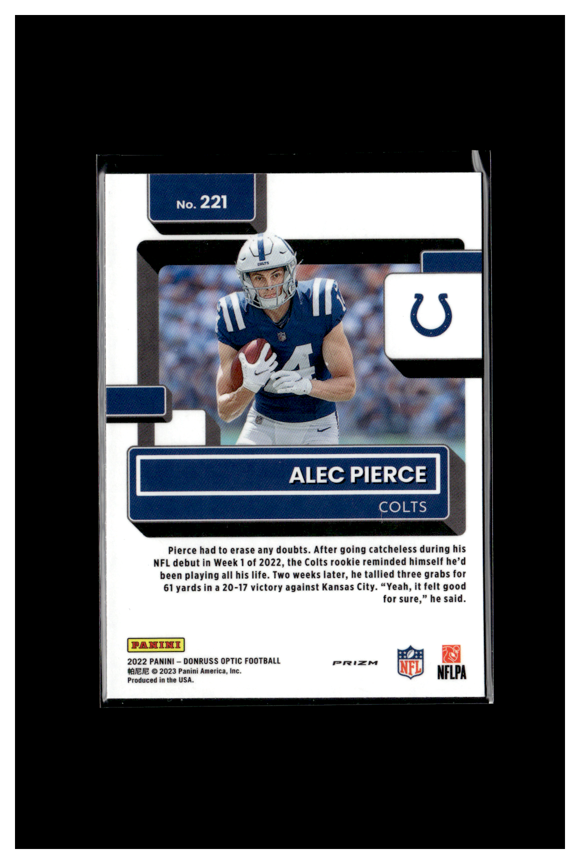 2022 Alec Pierce Donruss Optic Rated Rookie Pink Prizm RC #221 Colts