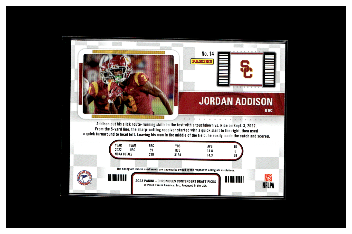 2023 Panini Chronicles Draft Picks Jordan Addison Rookie College Ticket Orange