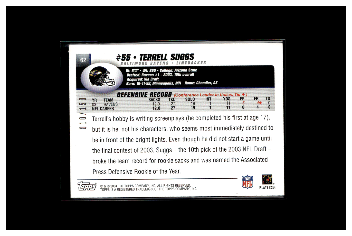 2004 Topps Terrell Suggs 010/150