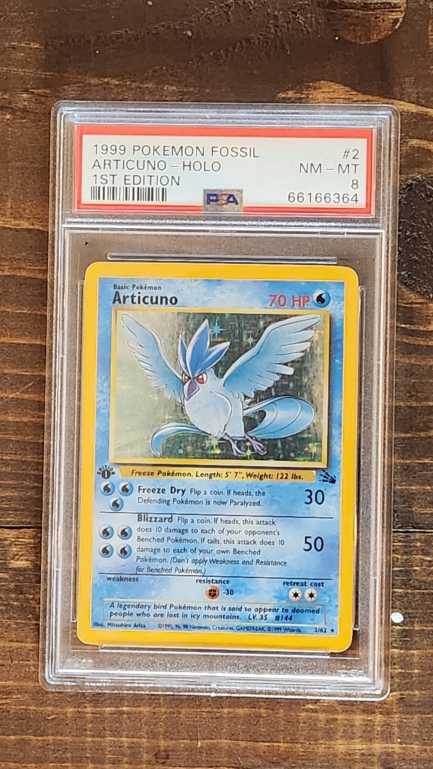 1999 Pokemon Fossil 1st Edition Articuno Holo 2/62 PSA 8