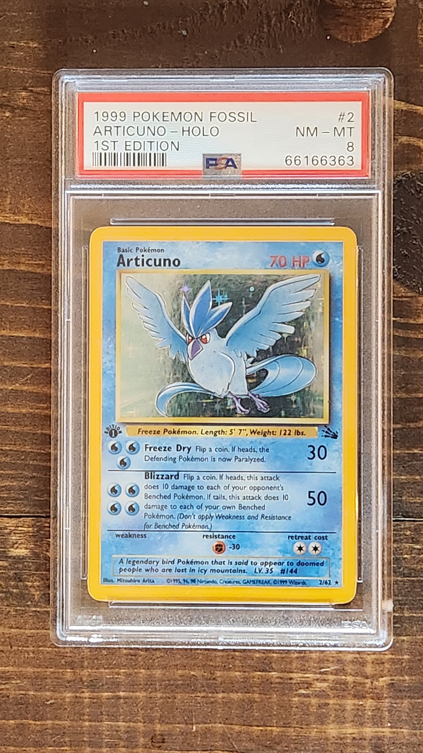 1999 Pokemon Fossil 1st Edition Articuno Holo 2/62 PSA 8