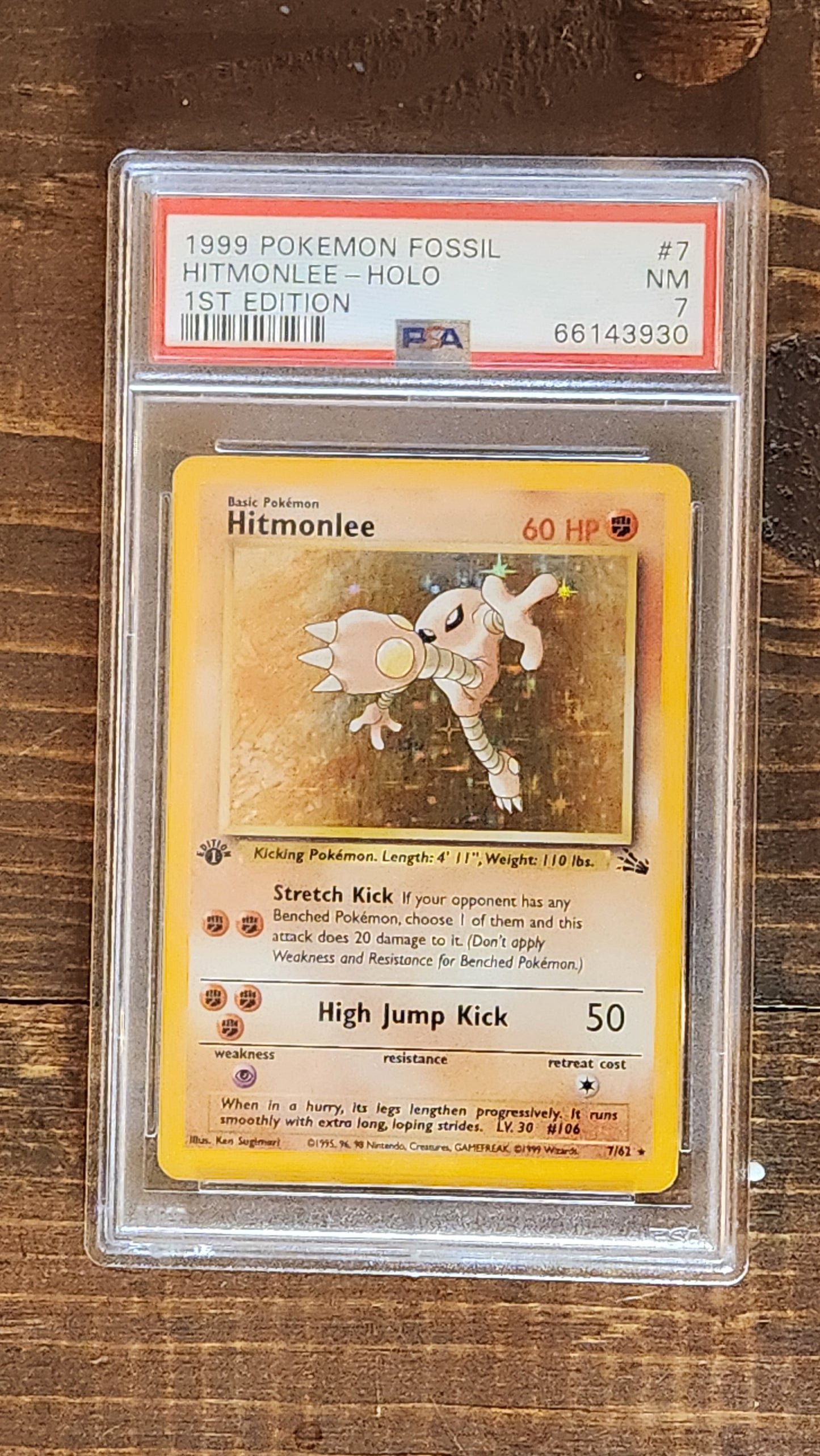 Hitmonlee Fossil 7 Holo 1st Edition Holo Rare PSA 7