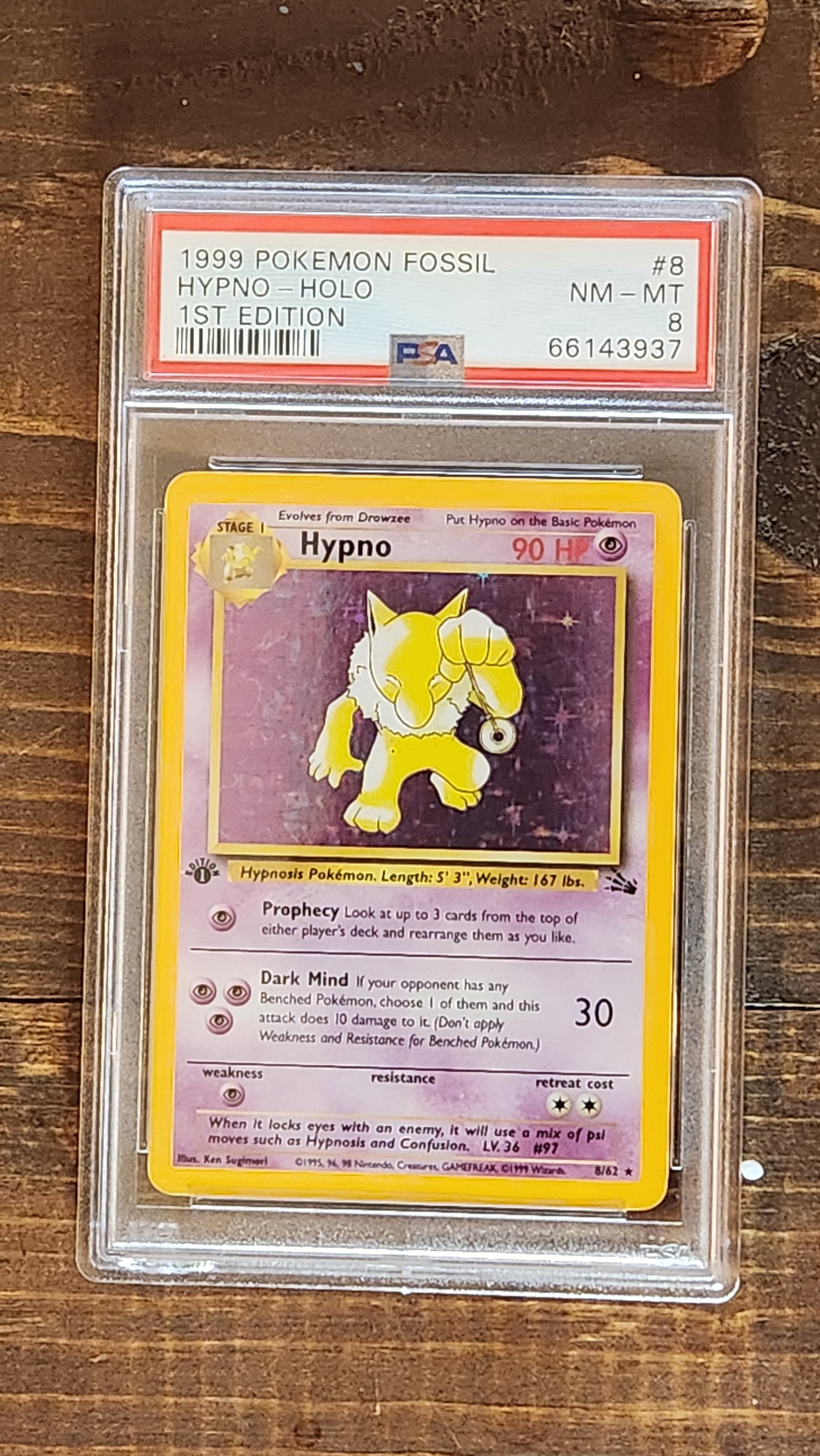 Pokemon 1999 1st Edition Fossil Hypno - Holo 8/62 PSA 8