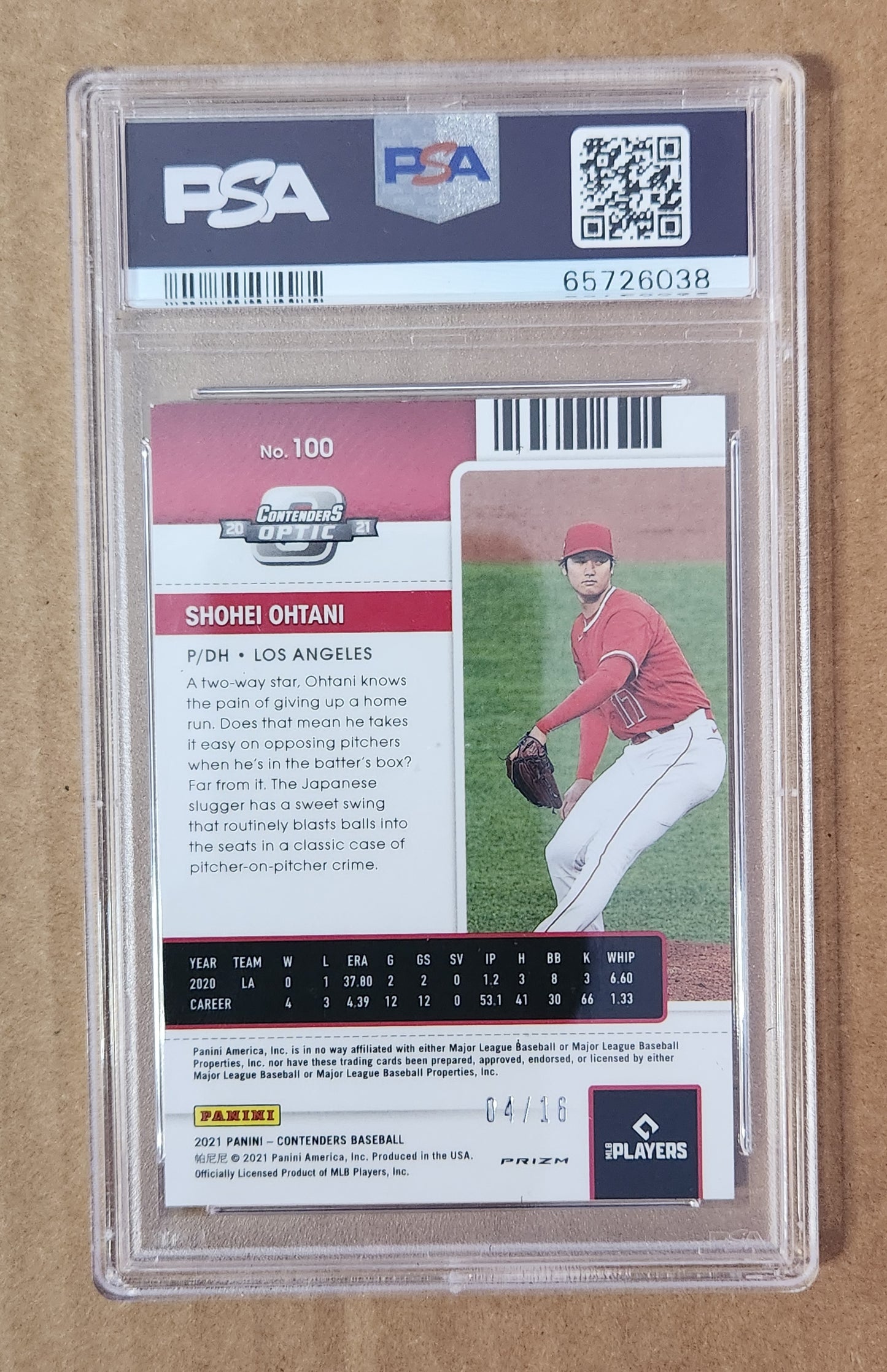 2021 Shohei Ohtani Contenders Optic #100 Purple Velocity 04/16 PSA 9