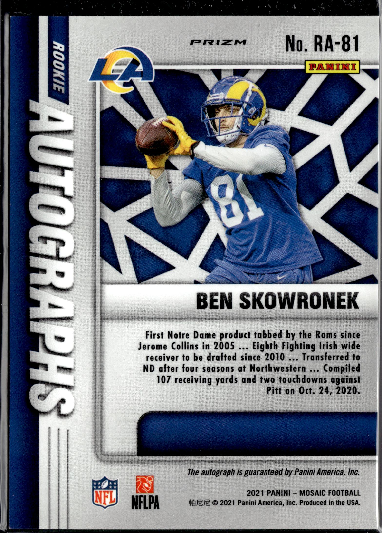 2021 Panini Mosaic #RA-81 Ben Skowronek Rookie Autographs Mosaic