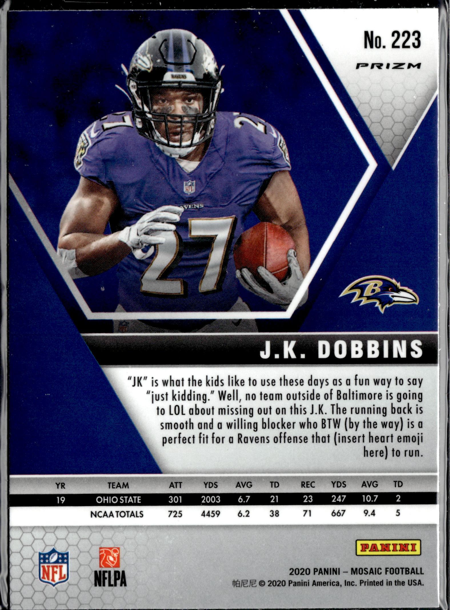 2020 Panini Mosaic #223 J.K. Dobbins Prizm Red