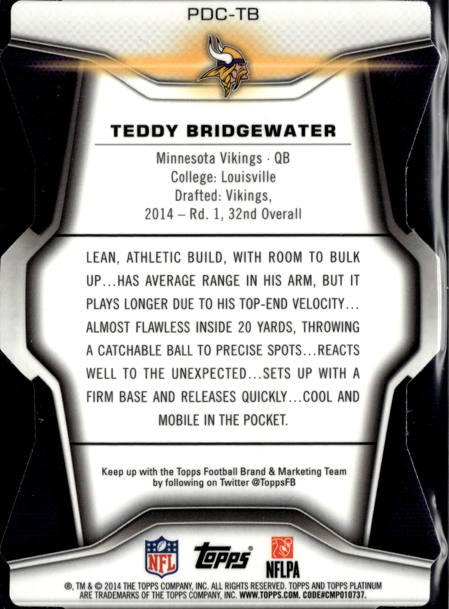 2014 Topps Platinum #PDC-TB Teddy Bridgewater Rookie Die Cut