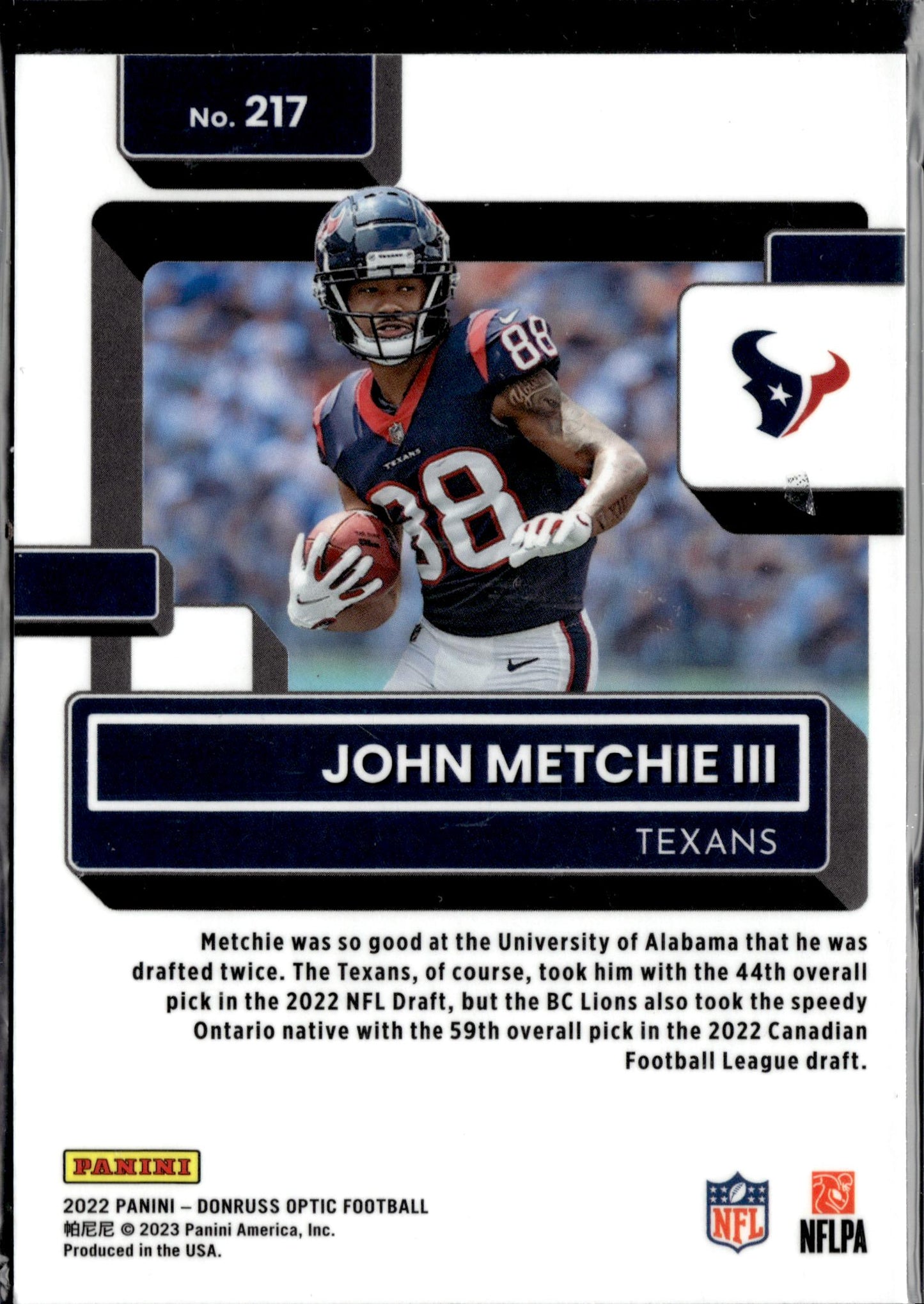 2022 Donruss Optic #217 John Metchie III Holo