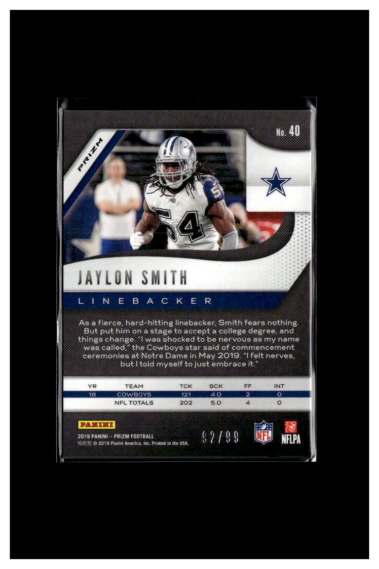 2019 Panini Prizm #40 Jaylon Smith Blue Ice #/99