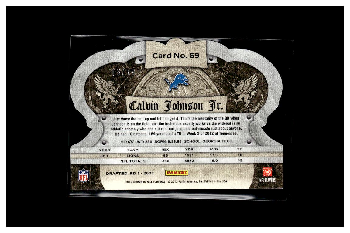 2012 Panini Crown Royale #69 Calvin Johnson Jr. Gold Crown #/99