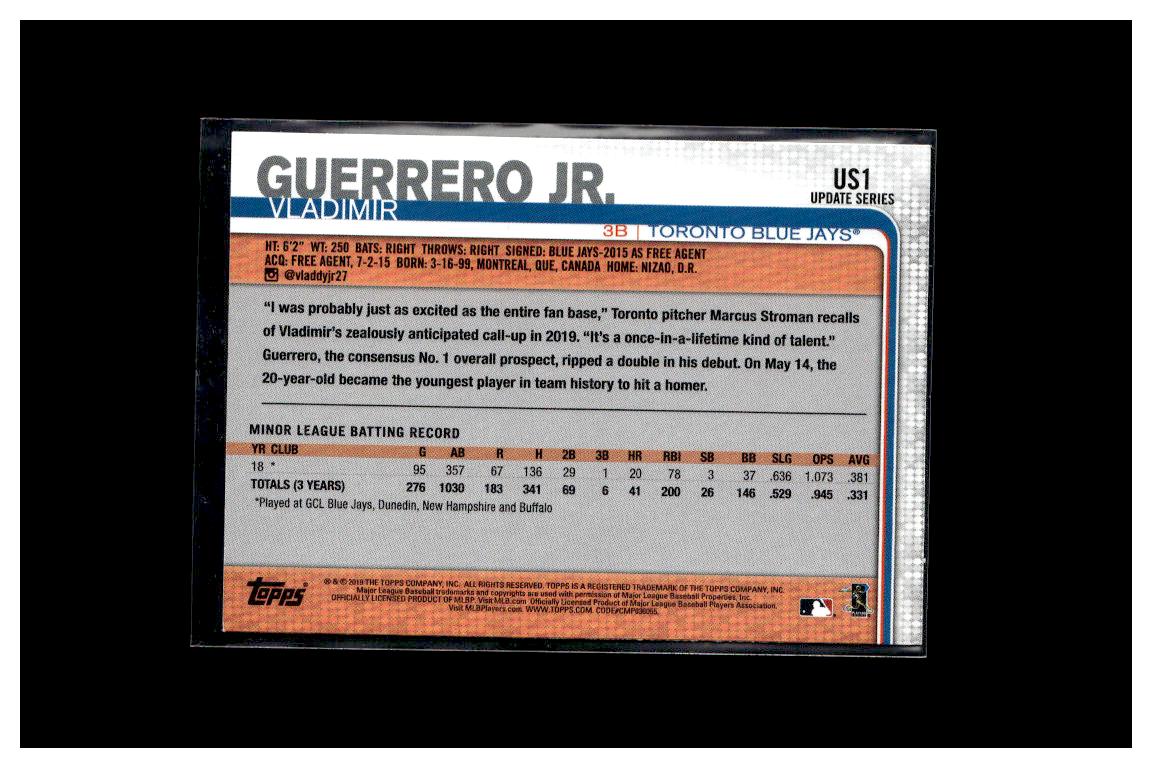 2019 Topps Update #US1b Vladimir Guerrero Jr. Pointing, no hat