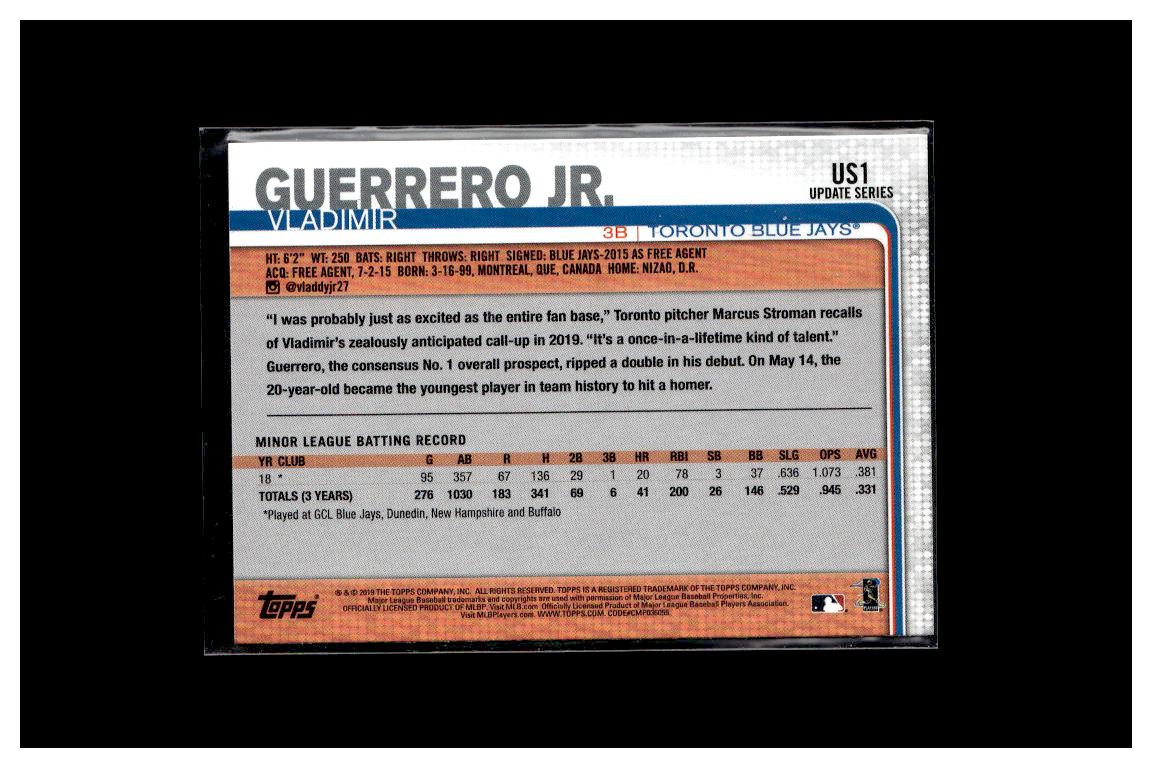 2019 Topps Update #US1 Vladimir Guerrero Jr. Short Print 5