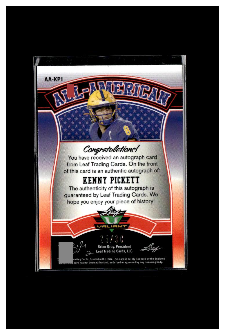 2022 Leaf Valiant #AA-KP1 Kenny Pickett All-American Autographs Green Crystal #/30