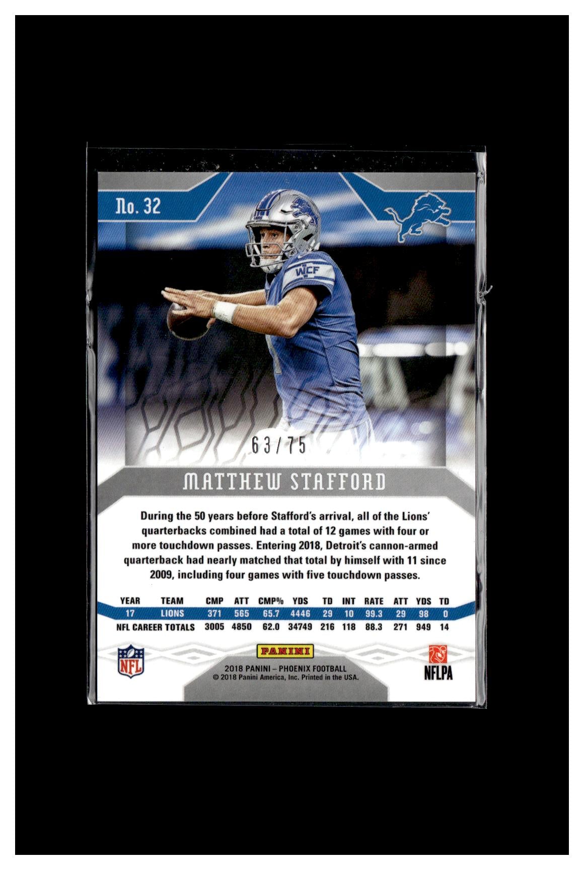 2018 Panini Phoenix #32 Matthew Stafford Yellow #/75