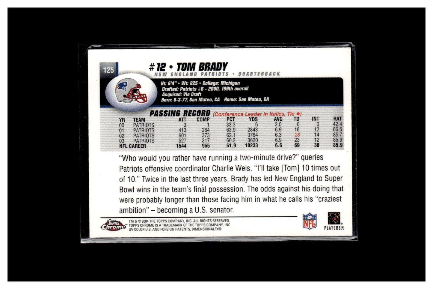 2004 Topps Chrome #125 Tom Brady