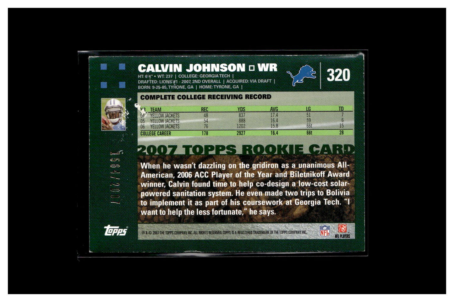 2007 Topps #320 Calvin Johnson Copper #/2007