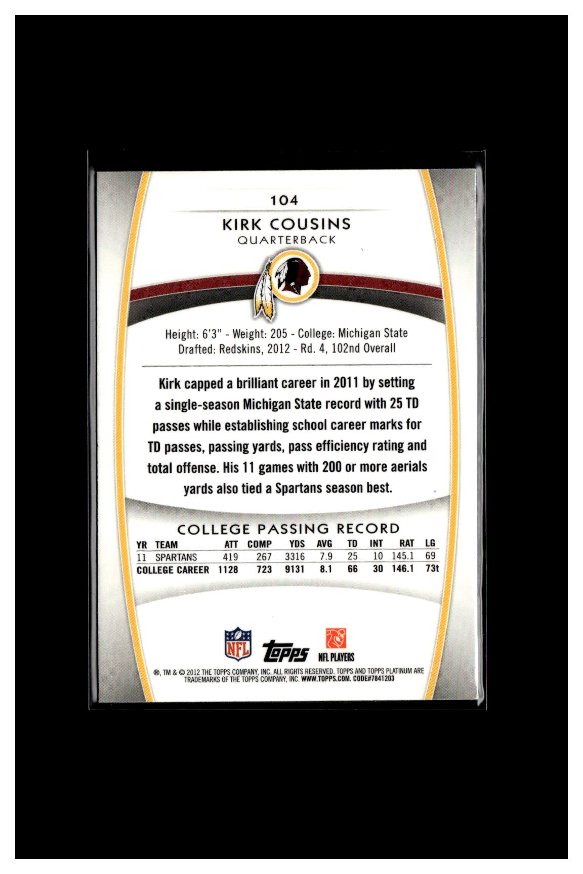 2012 Topps Platinum #104 Kirk Cousins