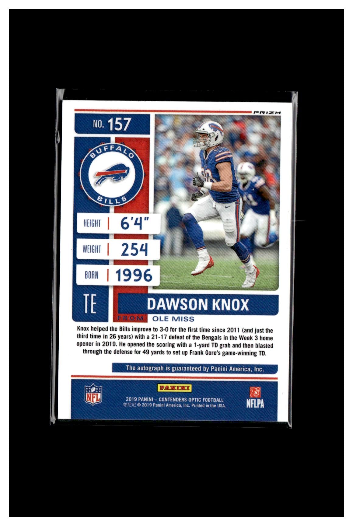 2019 Panini Contenders Optic #157 Dawson Knox