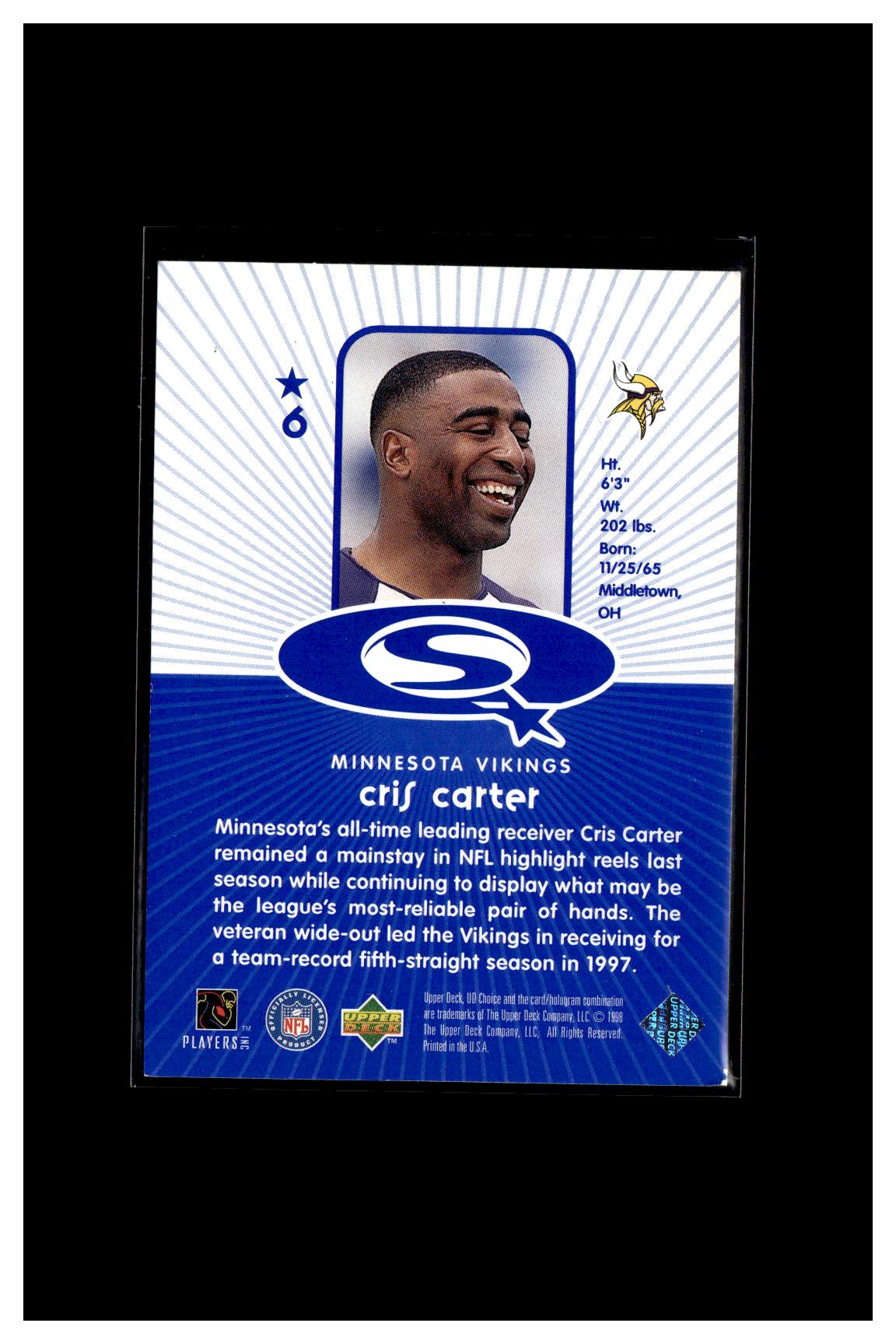 1998 UD Choice #6 Cris Carter StarQuest Blue