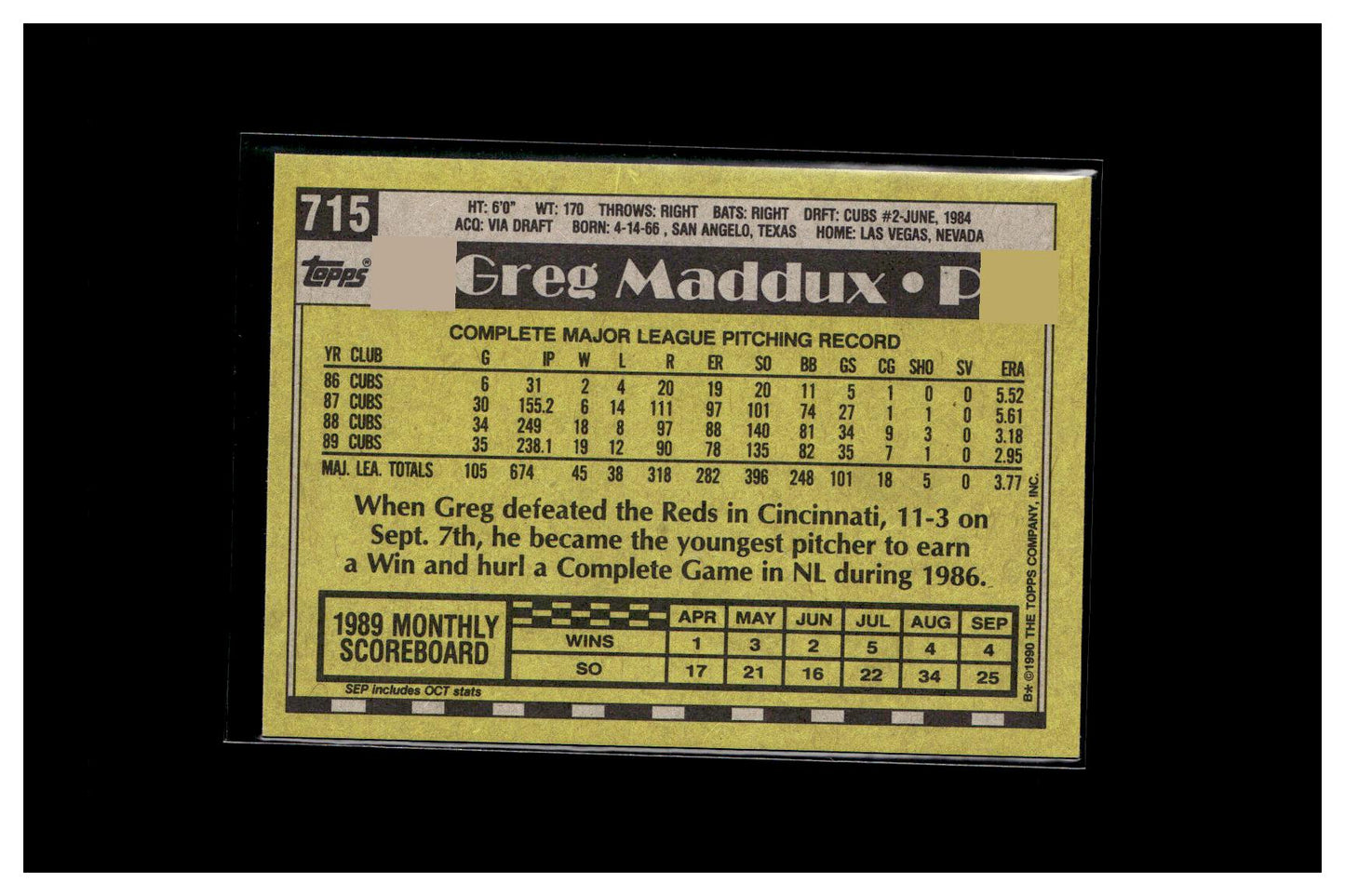 1990 Topps #715 Greg Maddux