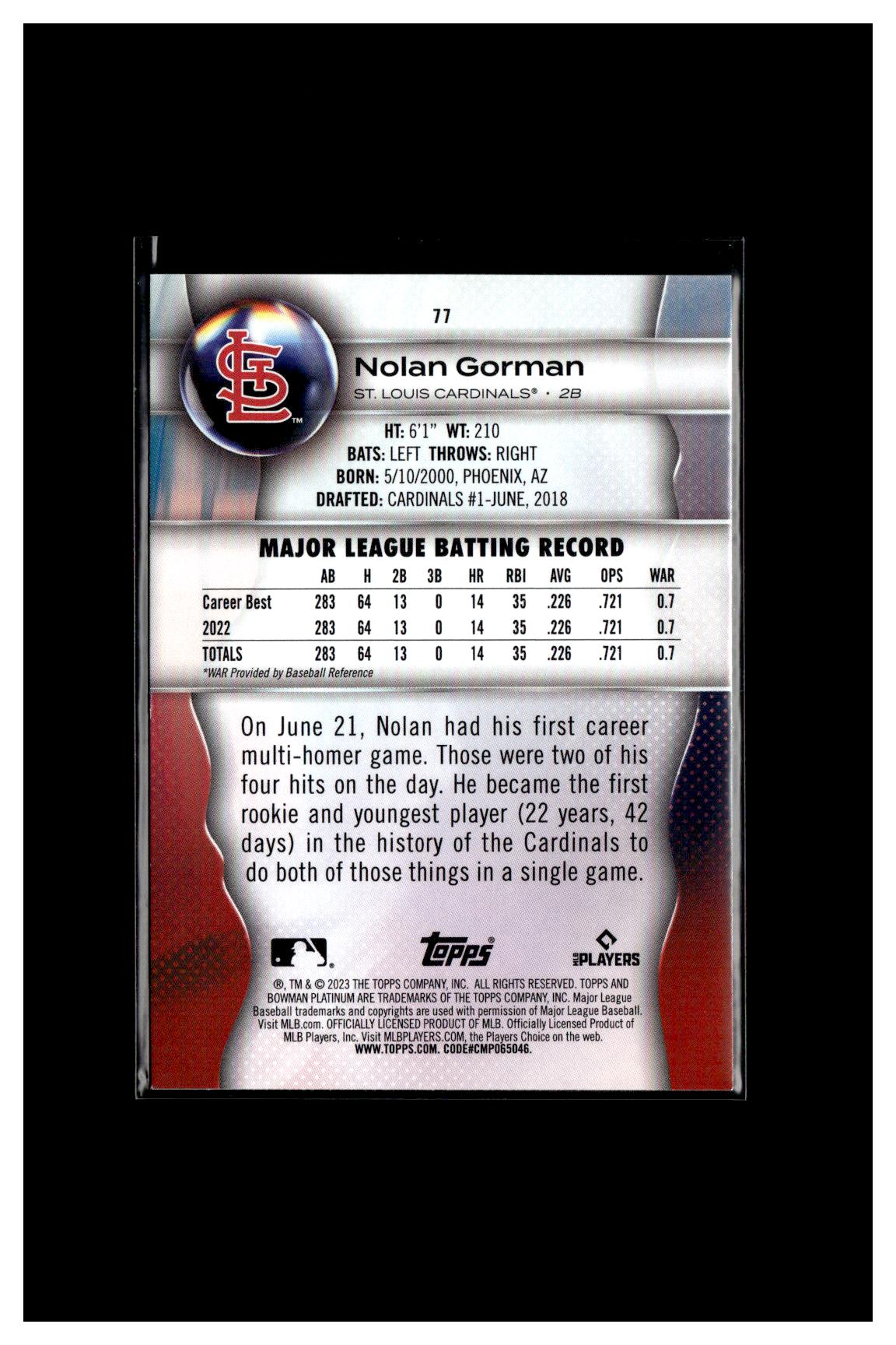 2019 Bowman Heritage #53CP-77 Nolan Gorman Chrome Prospects