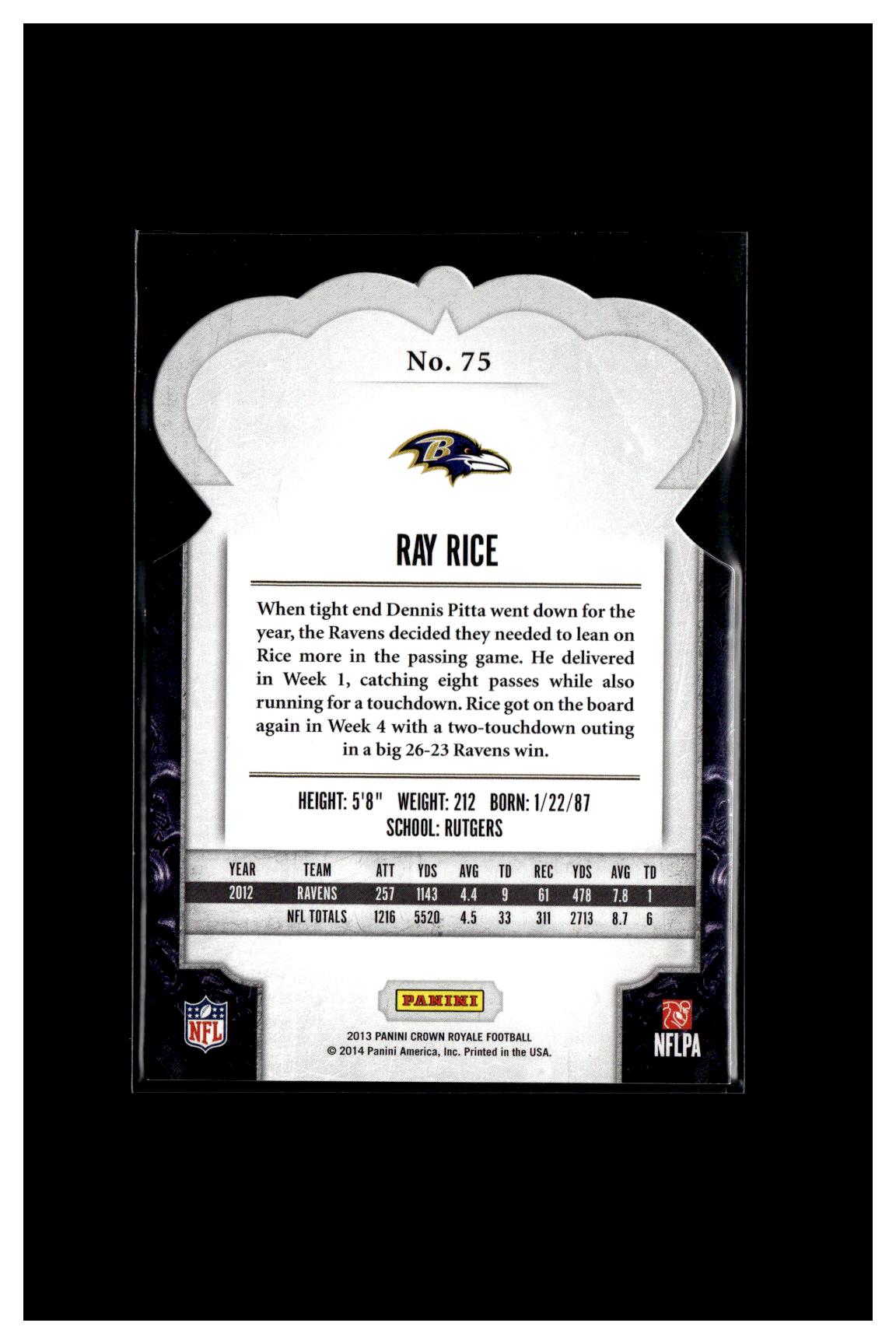 2013 Panini Crown Royale #75 Ray Rice Bronze Holo (Die Cut Crown) #/299