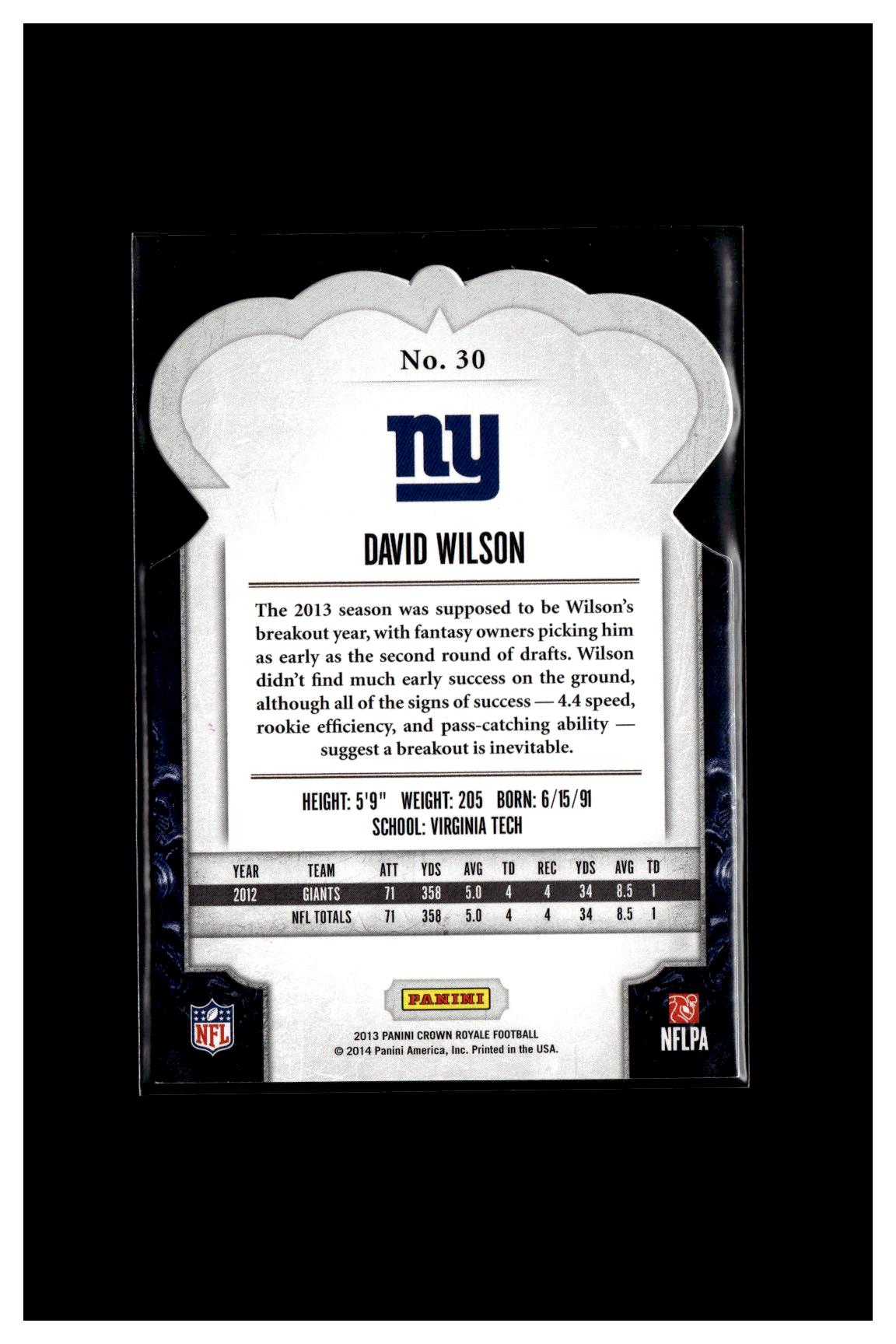 2013 Panini Crown Royale #30 David Wilson Purple Holo (Die Cut Crown) #/25