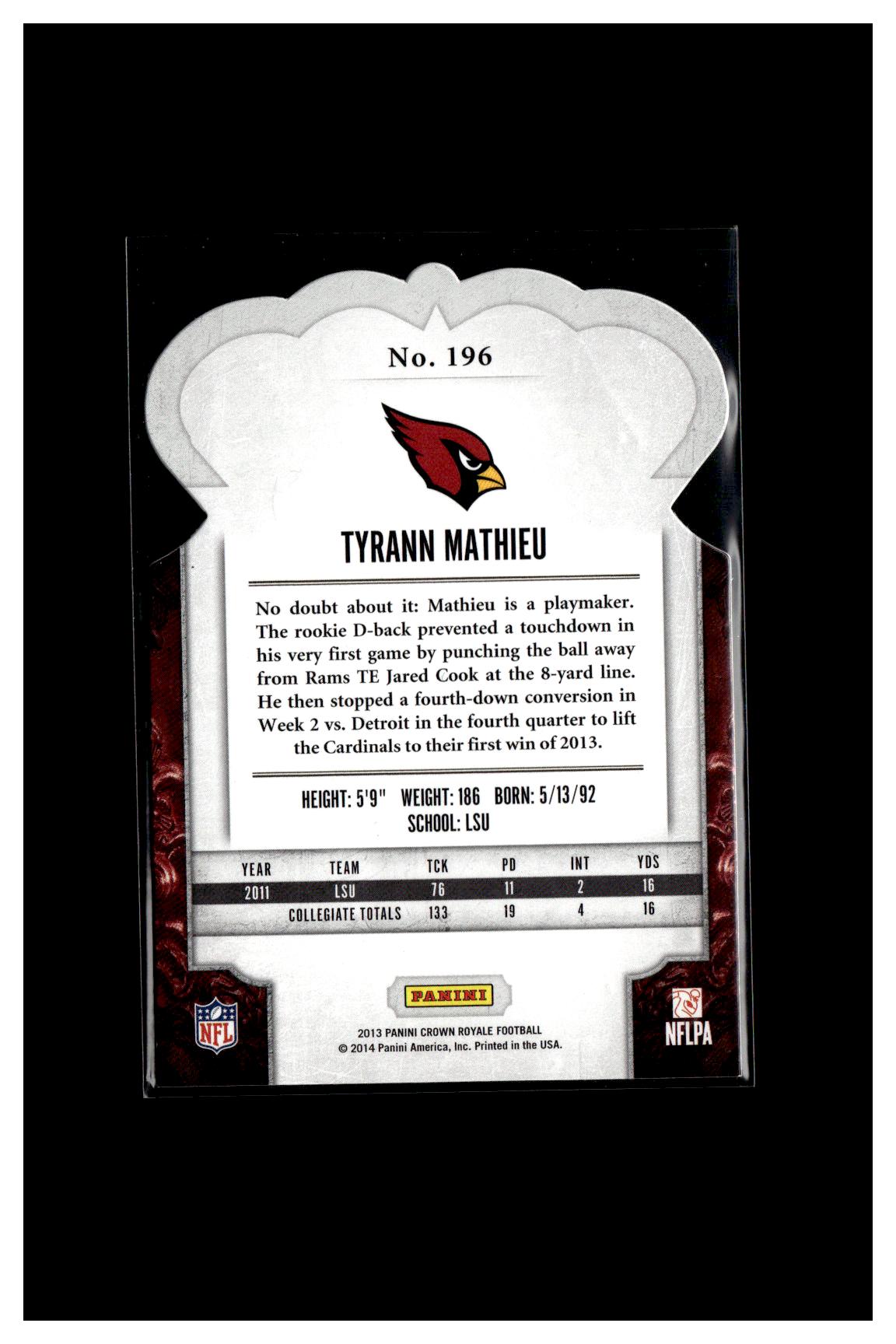 2013 Panini Crown Royale #196 Tyrann Mathieu Bronze Holo (Die Cut Crown) #/299