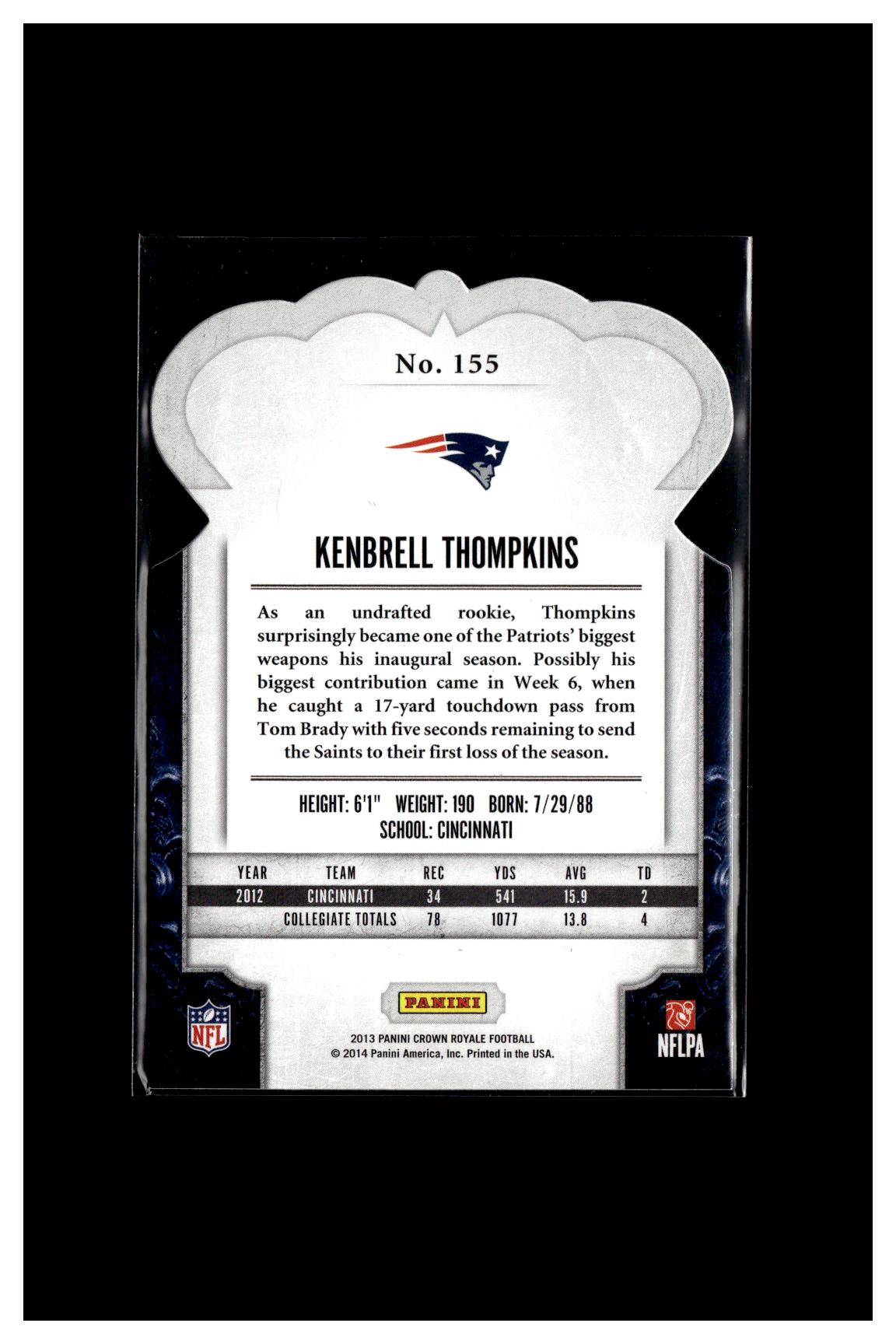 2013 Panini Crown Royale #155 Kenbrell Thompkins Bronze Holo (Die Cut Crown) #/299