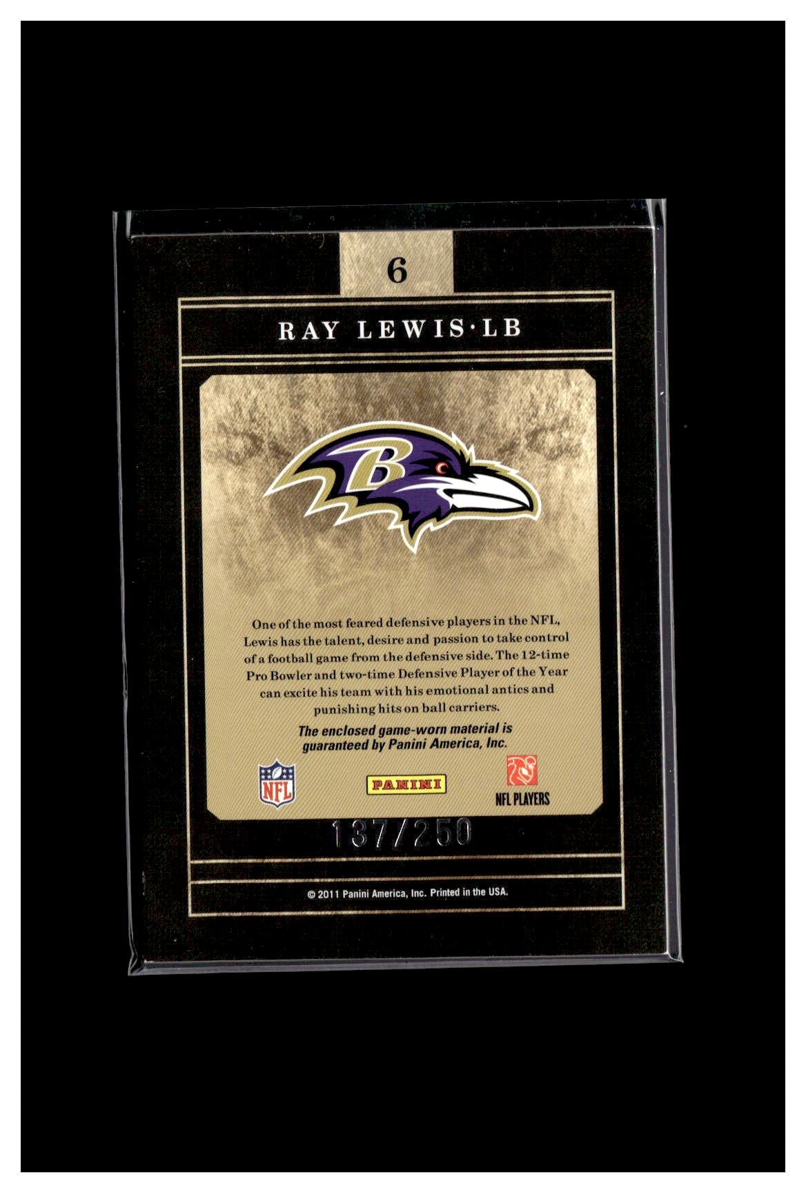 2011 Panini Certified #6 Ray Lewis Gold Team Materials #/250