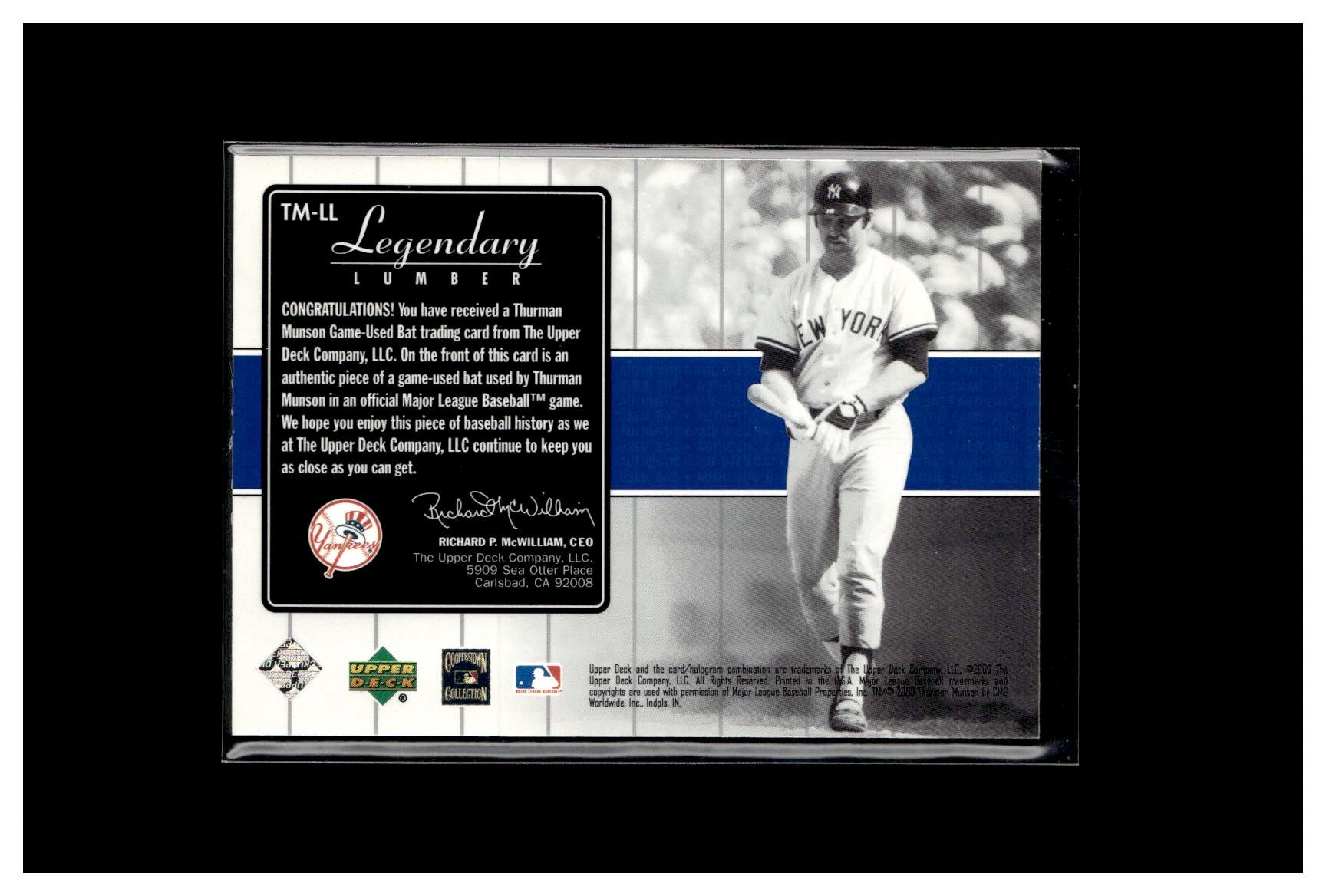 2000 Upper Deck Yankees Legends #TM-LL Thurman Munson Legendary Lumber