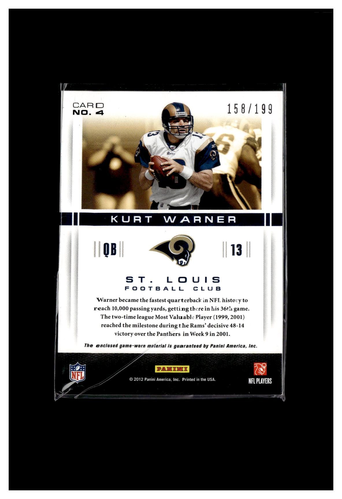 2012 Panini Momentum #4 Kurt Warner Materials #/199