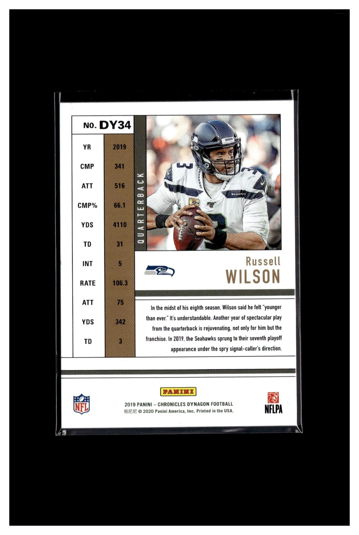 2019 Panini Chronicles #DY34 Russell Wilson Dynagon #/99