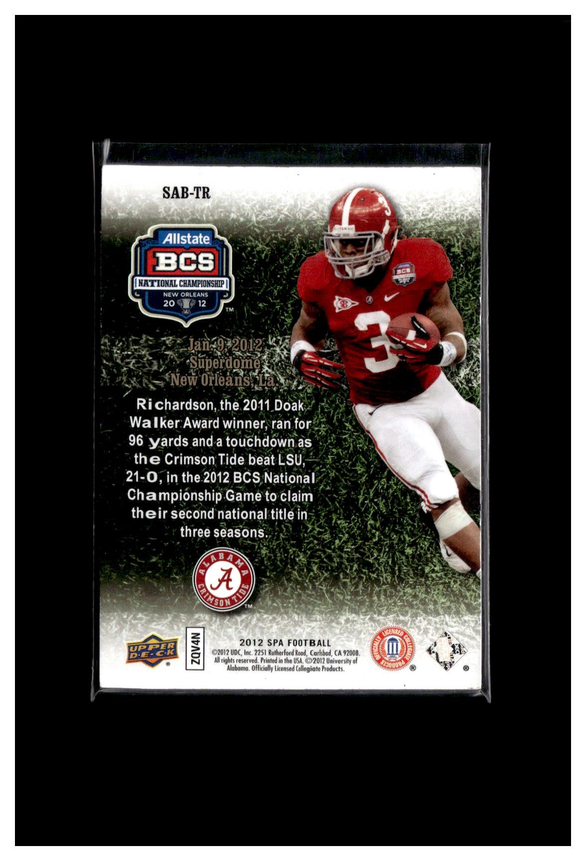 2012 SP Authentic #SAB-TR Trent Richardson Stadium Authentics Bowl Logo