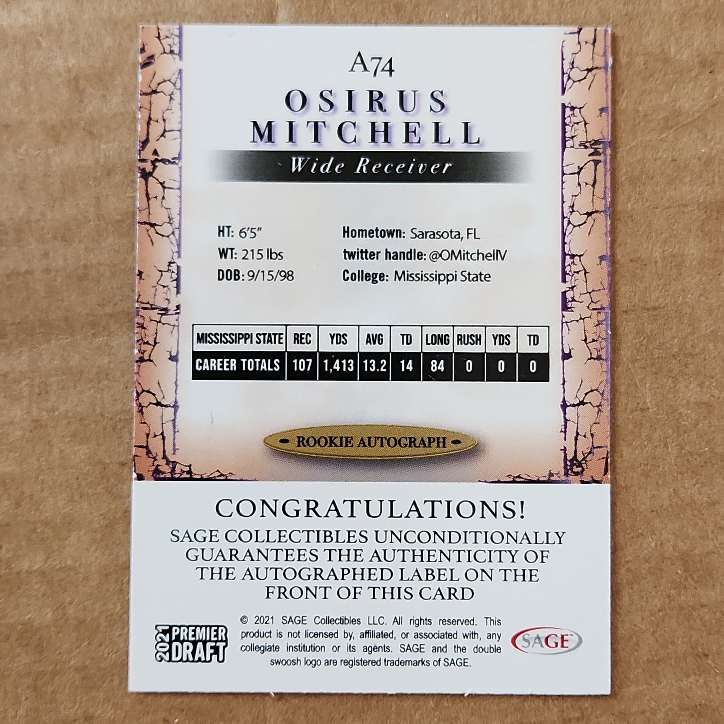 Osirus Mitchell Premier Draft Auto Red paralell