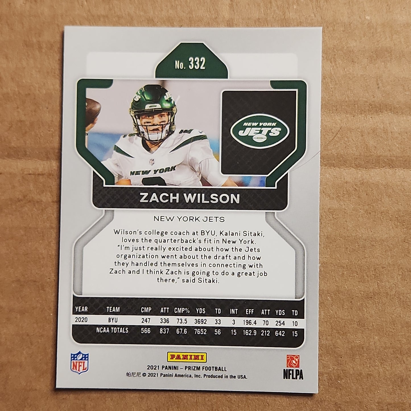 Zach Wilson RC Prizm No.342