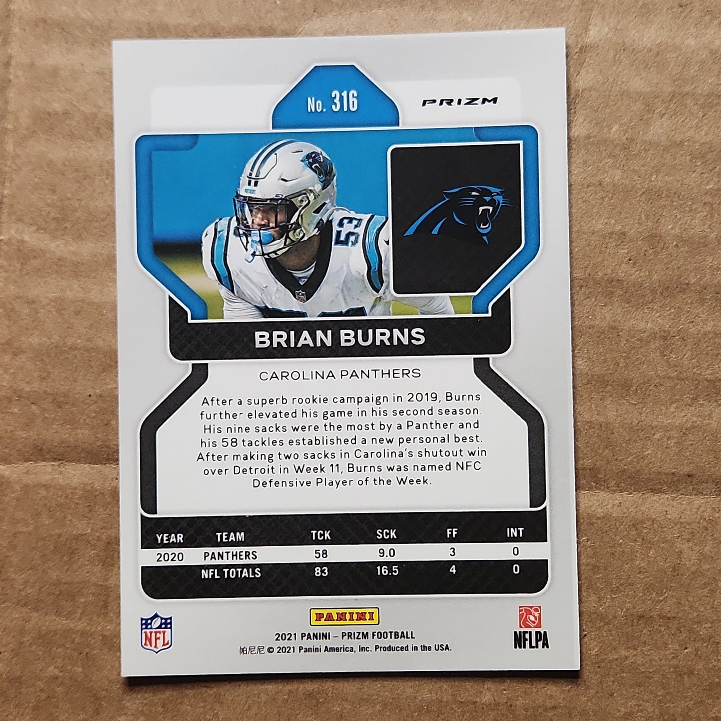 Brian Burns 2021 Panini Prizm Black White Checkerboard #316