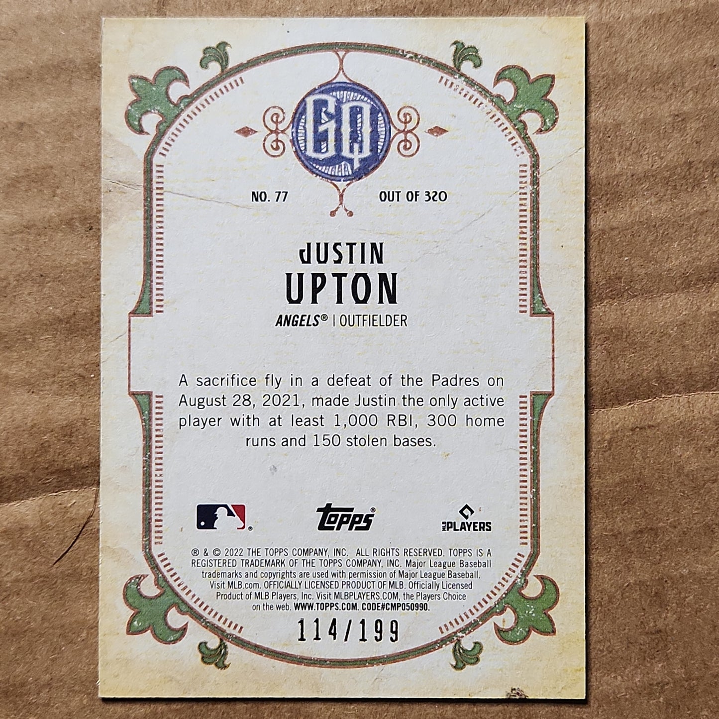 2022 Justin Upton GQ Green #'d 114/199