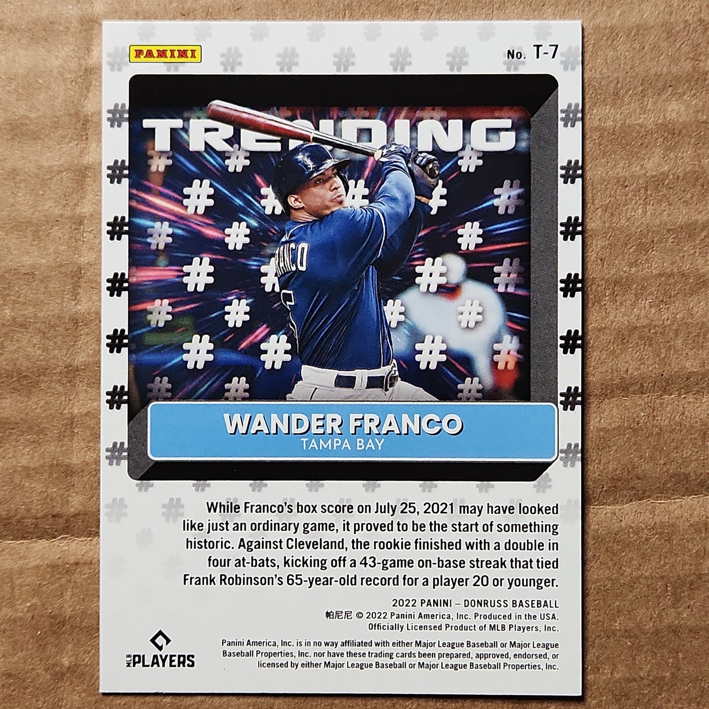 Wander Franco TRENDING DIAMOND PARALLEL  INSERT RC 2022 Donruss T-7