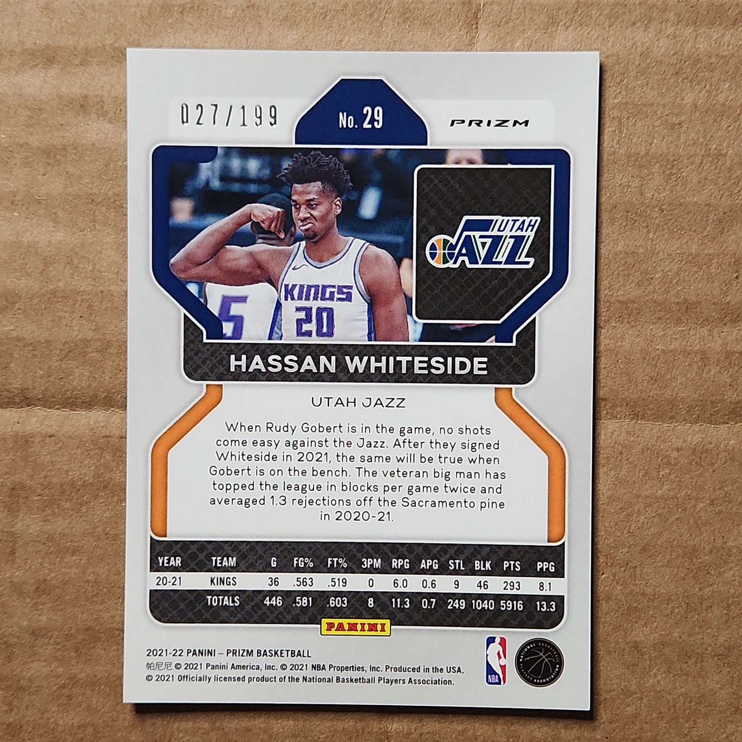 2021 Hassan Whiteside Prizm 027/199 Blue