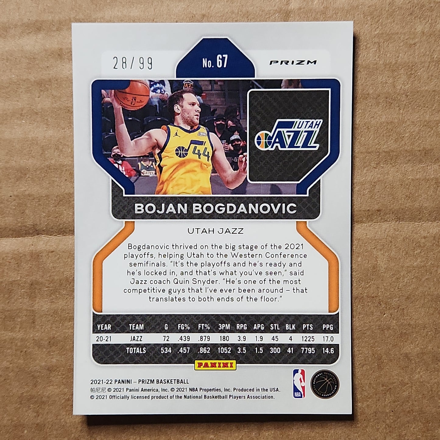 2021 Bojan Bogdanovic Prizm purple 28/99 no.67